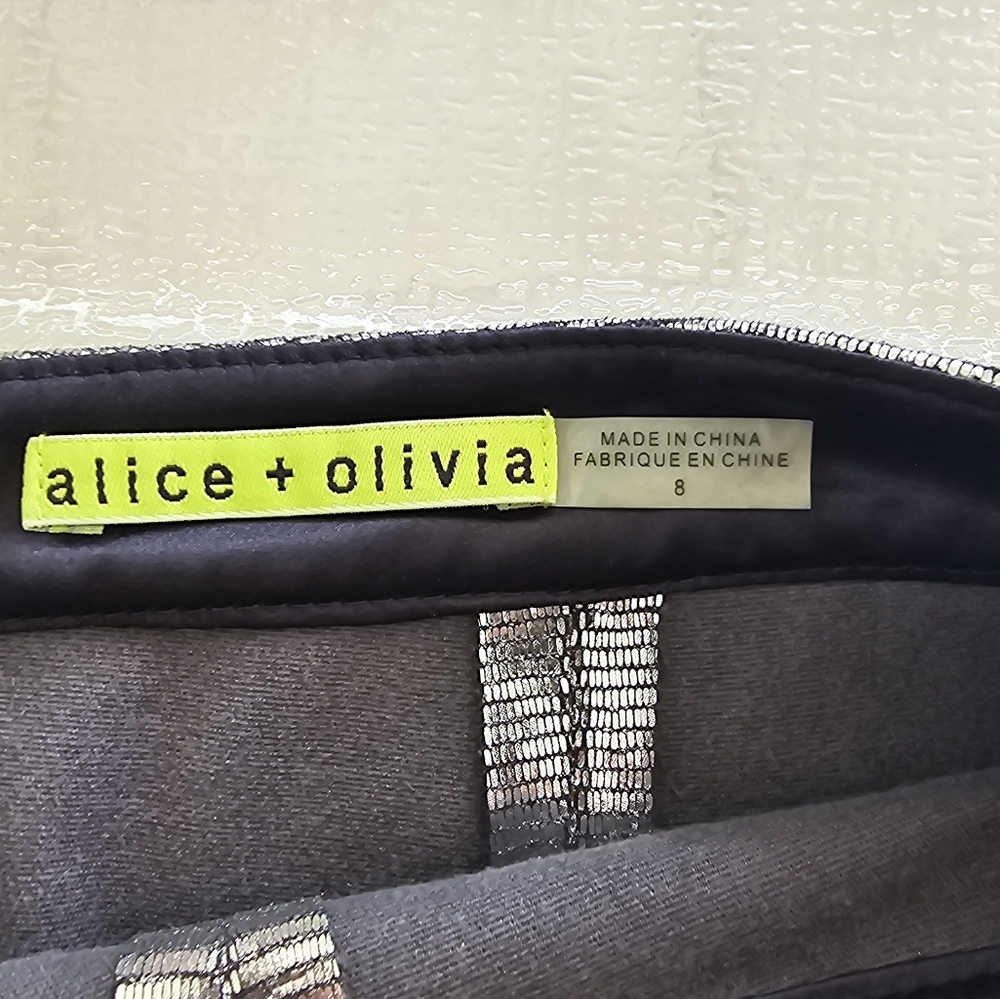 Alice + Olivia Caitlin Silver Metallic Leather Skirt Size 8 Party Glam Holiday - Picture 10 of 14